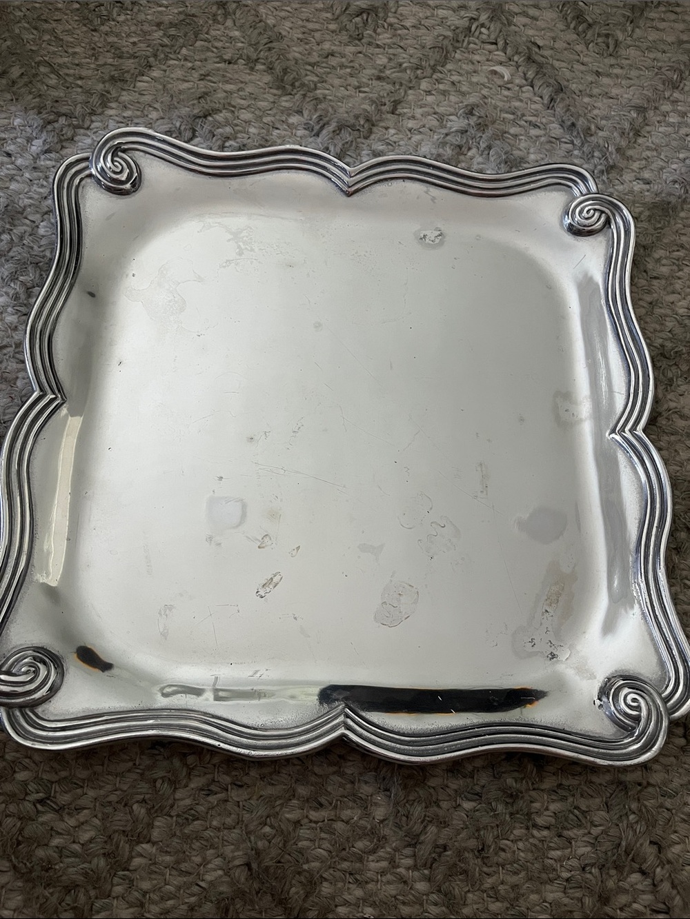 Mariposa Silver Scrolled Square Serving Platter